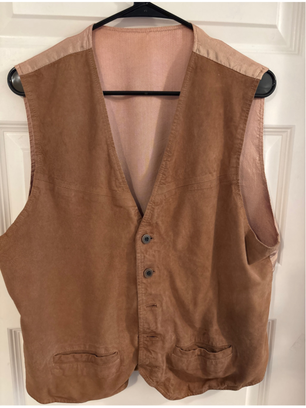 Vintage Men's Brown Suede Leather Vest Satin Back Boho Western Waistcoat Sz 54 /